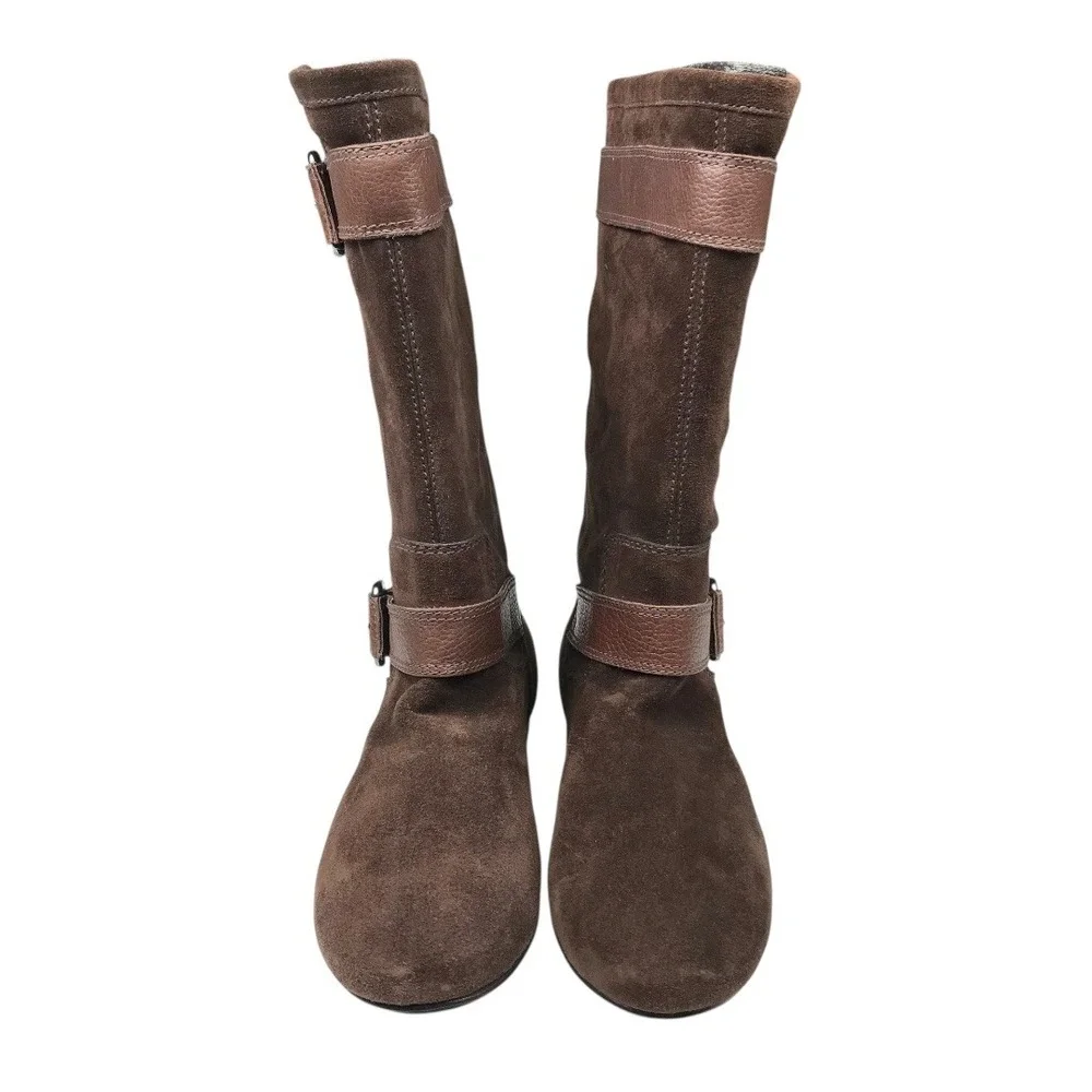 Marc Fisher Women Brown Suede Buckle Knee High‎ Boots Flat Heel Size 7.5 SU